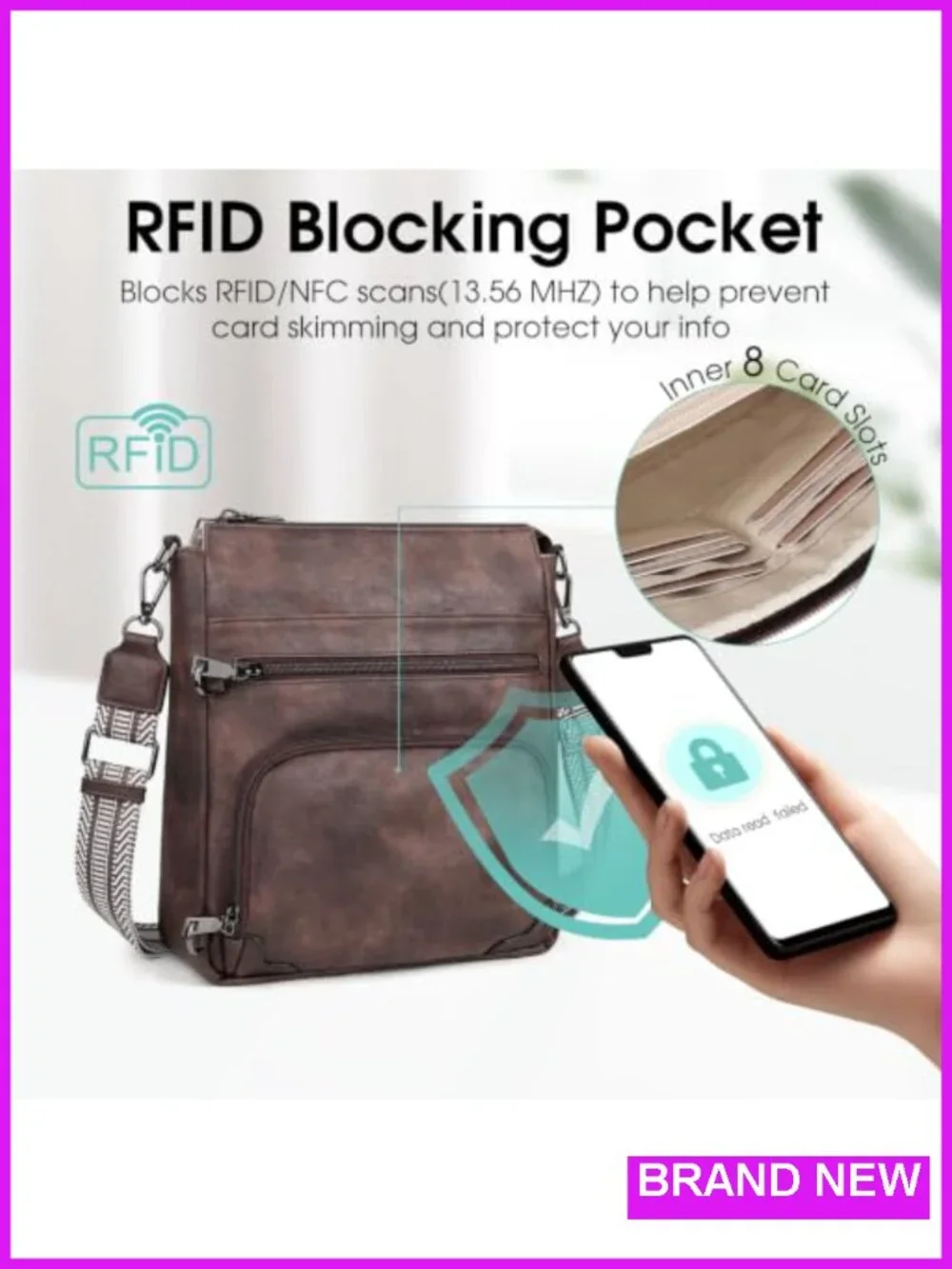Women's RFID Blocking Anti Theft Crossbody Bag Water Resistant Faux Leather